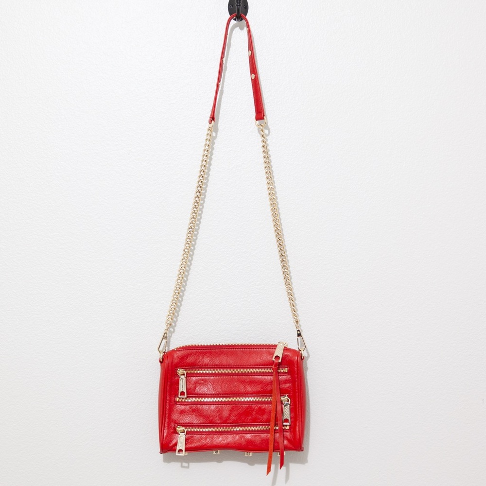 Rebecca Minkoff 5 Zip Leather Crossbody Bag in Red with Gold Hardware